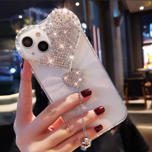 iPhone 13 Glitter Bling Heart Crystal Diamond Clear Case – Aziate.com